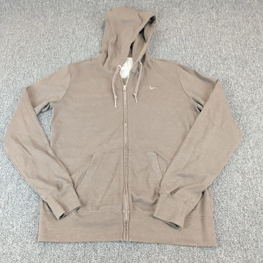 Nike Womens Full Zip‎ Hoodie Size M Brown Cotton Blend The Athletic Dept Swoosh